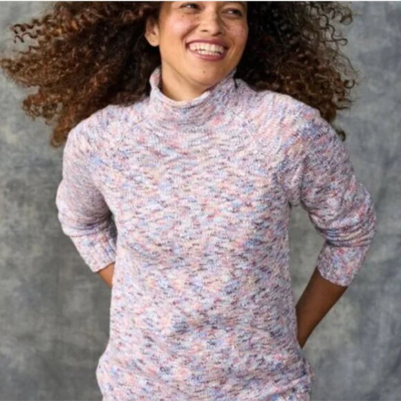 L.L. Bean Women's Cotton‎ Funnel Neck Space-Dye Ragg Sweater Size XLarge Petite - Picture 1 of 12